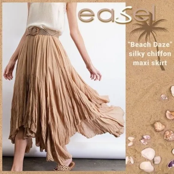 EASEL Crinkled Chiffon Overlay Uneven Hem Midi-Maxi Lined Skirt Dress