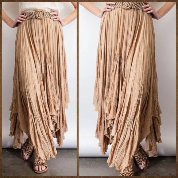 EASEL Crinkled Chiffon Overlay Uneven Hem Midi-Maxi Lined Skirt Dress