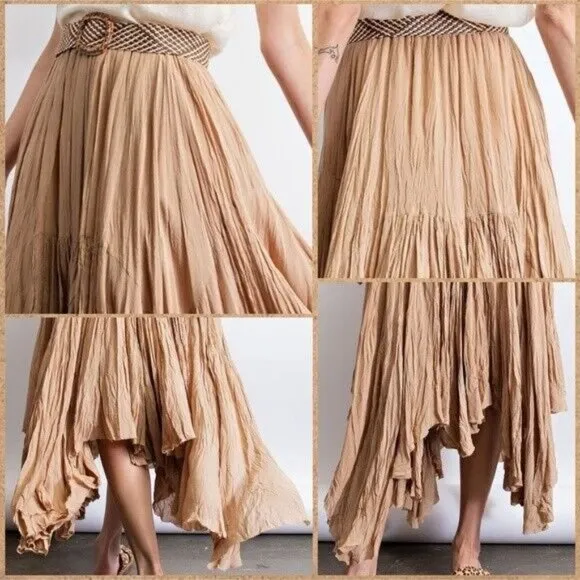 EASEL Crinkled Chiffon Overlay Uneven Hem Midi-Maxi Lined Skirt Dress