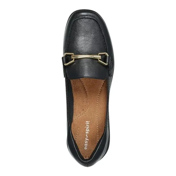 Easy Spirit Women's Amalie eFlex Leather Slip On Loafers Black Size 7 1/2