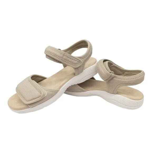 Easy Spirit Womens Teline Adjustable Strap Flat Sandals Tan White 10