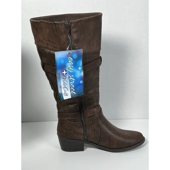 Easy Street Kelsa Plus Women's Brown Embroidered Boot Size 9.5 Wide Calf NWT
