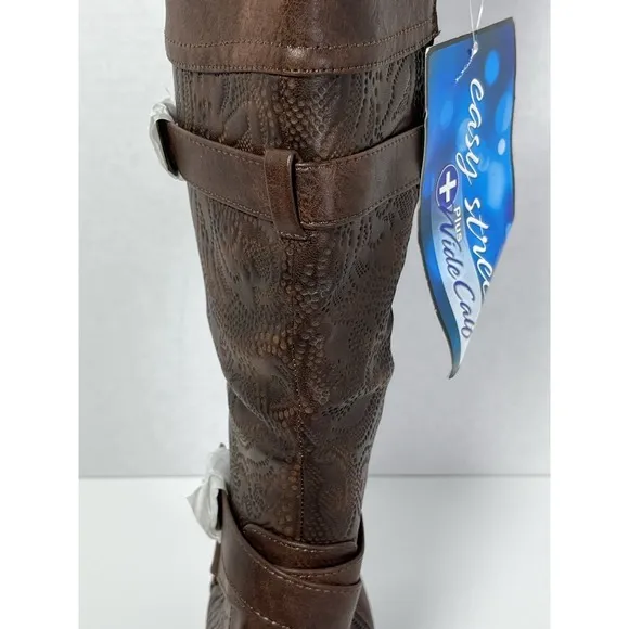 Easy Street Kelsa Plus Women's Brown Embroidered Boot Size 9.5 Wide Calf NWT