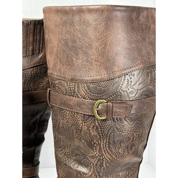 Easy Street Kelsa Plus Women's Brown Embroidered Boot Size 9.5 Wide Calf NWT