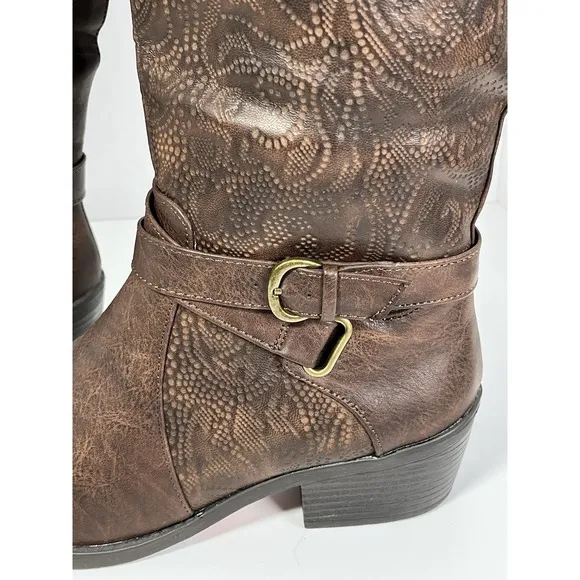 Easy Street Kelsa Plus Women's Brown Embroidered Boot Size 9.5 Wide Calf NWT