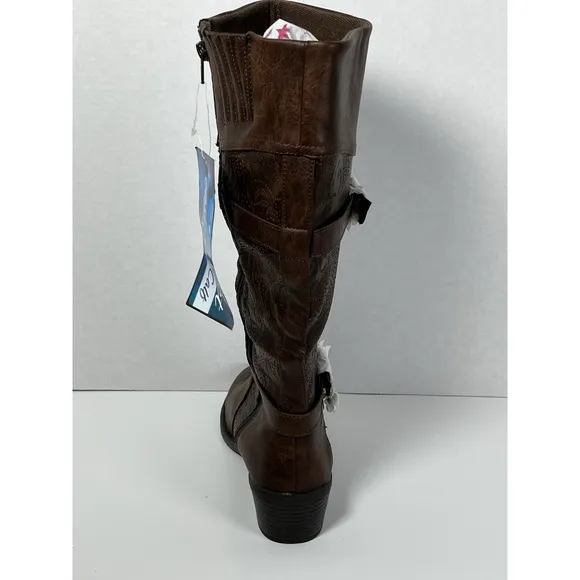 Easy Street Kelsa Plus Women's Brown Embroidered Boot Size 9.5 Wide Calf NWT
