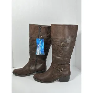 Easy Street Kelsa Plus Women's Brown Embroidered Boot Size 9.5 Wide Calf NWT