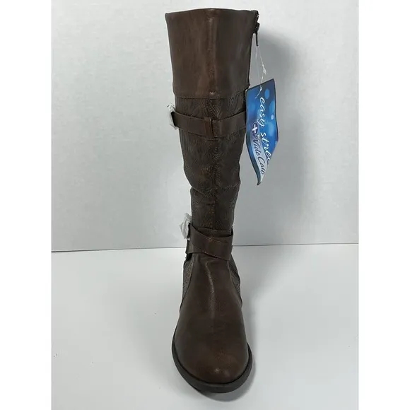 Easy Street Kelsa Plus Women's Brown Embroidered Boot Size 9.5 Wide Calf NWT