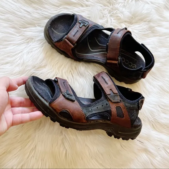 Ecco 69564 Brown Leather Yucatán Velcro Open Toe Sandals Men’s Size 42 US 8/8.5