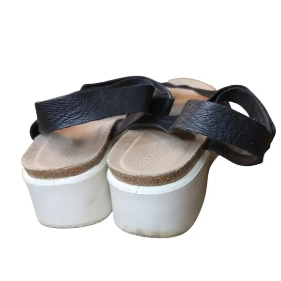 ECCO Black Pebbled Leather Flowt Wedge Cork Sandal Women's Size US 10-10.5 EU 41