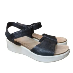 ECCO Black Pebbled Leather Flowt Wedge Cork Sandal Women's Size US 10-10.5 EU 41