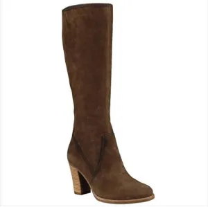 ECCO Brown Suede Stacked Heel Tall Boots Sz: 5.5