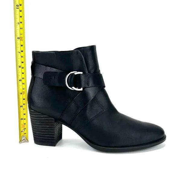 ECCO DANISH DESIGN BLACK LEATHER ALMOND TOE STACKED BLOCK HEEL ANKLE BOOT BOOTIE