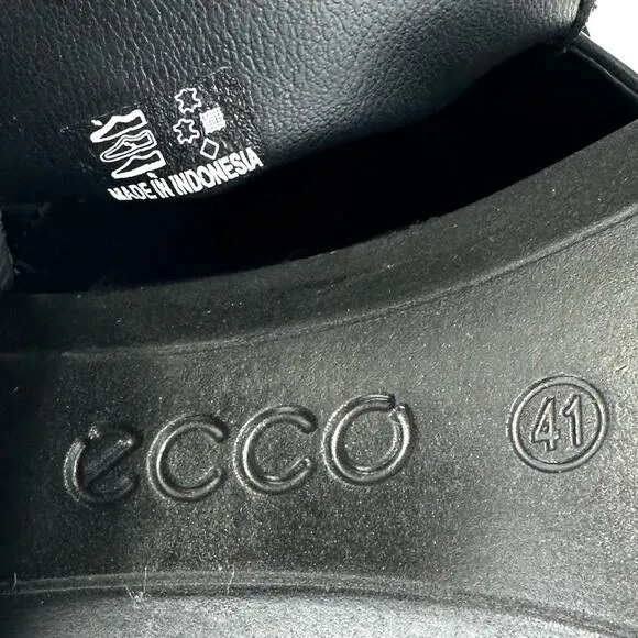 ECCO DANISH DESIGN BLACK LEATHER ALMOND TOE STACKED BLOCK HEEL ANKLE BOOT BOOTIE