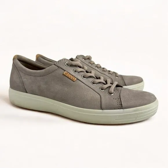 ECCO Mens Soft 7 Sneaker Gray Nubuck Mens US 8 Casual Leather Walking Shoes
