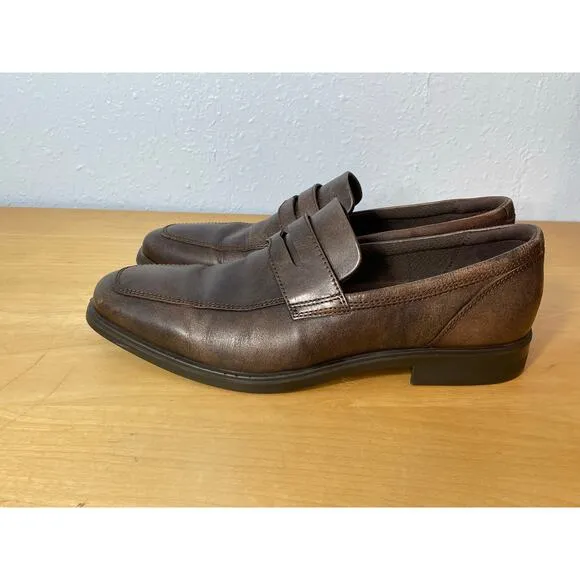 Ecco Shoes Mens EU Size 43 Brown Leather Loafers Office Preppy Business