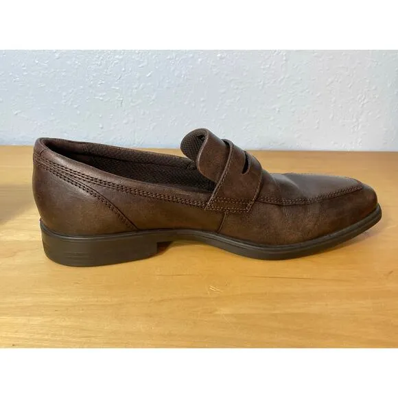 Ecco Shoes Mens EU Size 43 Brown Leather Loafers Office Preppy Business