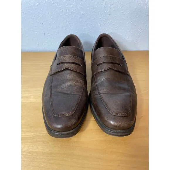 Ecco Shoes Mens EU Size 43 Brown Leather Loafers Office Preppy Business