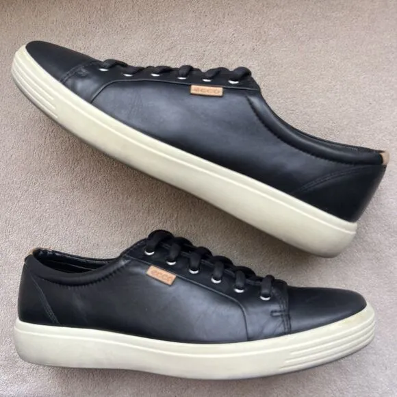 ECCO Soft 7 Black Leather Casual Oxford Sneakers  EU 47 US 13 - 13.5 Comfort