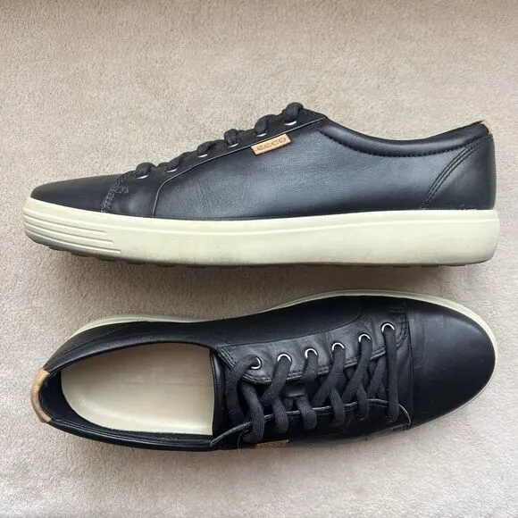 ECCO Soft 7 Black Leather Casual Oxford Sneakers  EU 47 US 13 - 13.5 Comfort