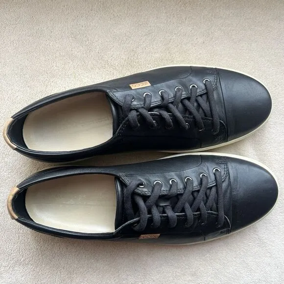ECCO Soft 7 Black Leather Casual Oxford Sneakers  EU 47 US 13 - 13.5 Comfort
