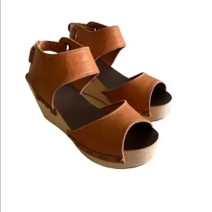 Ecote Wood Wedge Leather Sandals