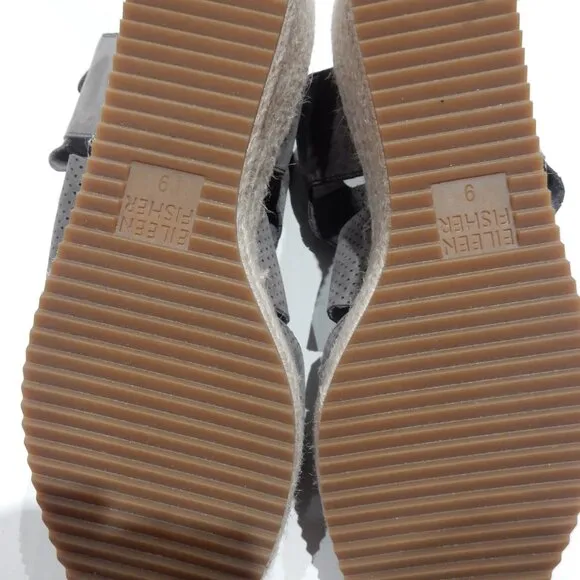 Eileen Fisher Gray Perforated Suede Espadrille Wedge Sandals in Size 9 (NWOB)