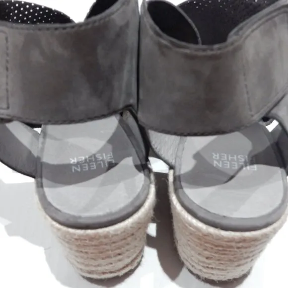 Eileen Fisher Gray Perforated Suede Espadrille Wedge Sandals in Size 9 (NWOB)