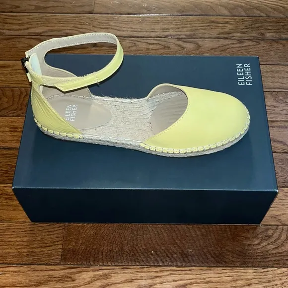 Eileen Fisher Lala Espadrilles Flats Sunbeam Yellow Leather Women’s Size 8