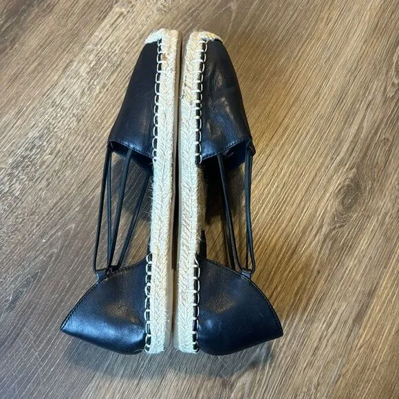 Eileen Fisher Lee Washed Black Leather Espadrilles flats size 9.5