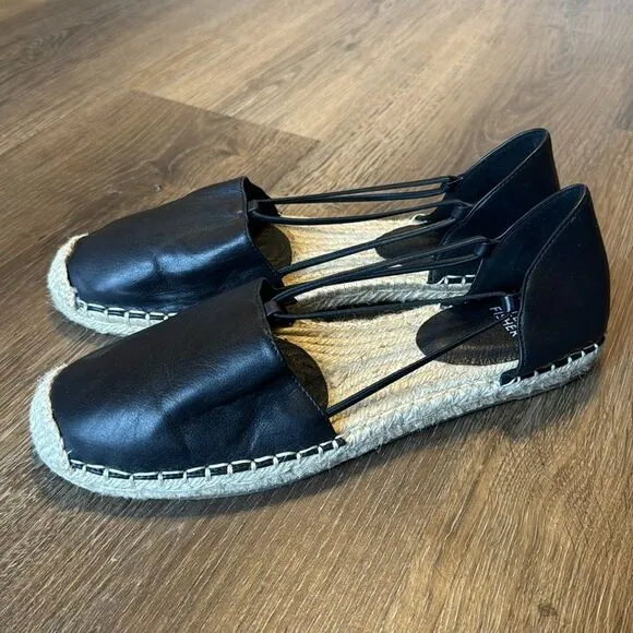 Eileen Fisher Lee Washed Black Leather Espadrilles flats size 9.5