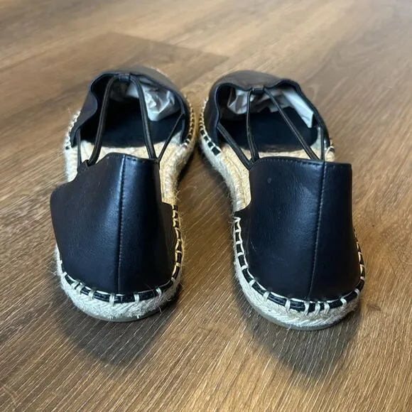 Eileen Fisher Lee Washed Black Leather Espadrilles flats size 9.5