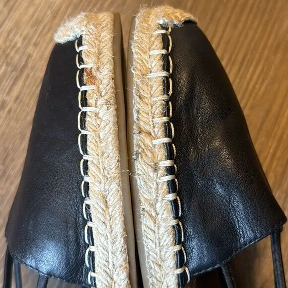 Eileen Fisher Lee Washed Black Leather Espadrilles flats size 9.5