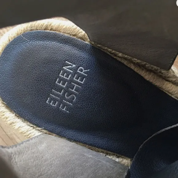 EILEEN FISHER RARE Willow Blue Leather Wedge Espadrille Sandals Women’s Size 9