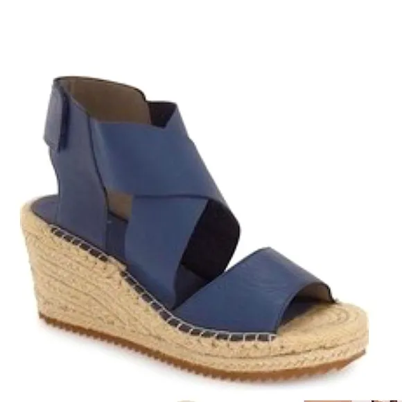 EILEEN FISHER RARE Willow Blue Leather Wedge Espadrille Sandals Women’s Size 9