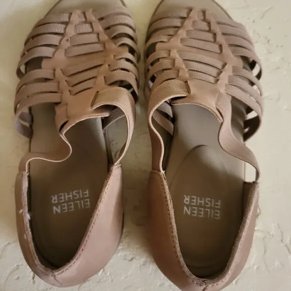 Eileen Fisher Sandals Rato Honey Tumbled Leather Flats Size 5.5 NWOB