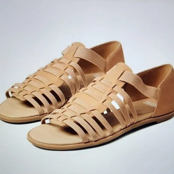Eileen Fisher Sandals Rato Honey Tumbled Leather Flats Size 5.5 NWOB