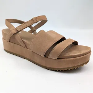 Eileen Fisher Suede Platform Wedge Sandals Open Toe Chunky Velcro Straps Tan 7.5