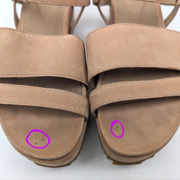 Eileen Fisher Suede Platform Wedge Sandals Open Toe Chunky Velcro Straps Tan 7.5