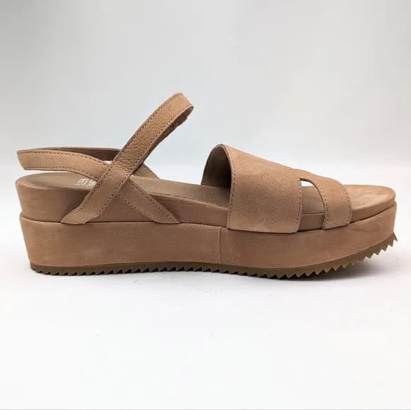 Eileen Fisher Suede Platform Wedge Sandals Open Toe Chunky Velcro Straps Tan 7.5
