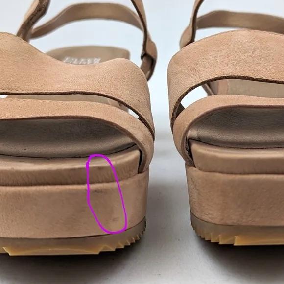 Eileen Fisher Suede Platform Wedge Sandals Open Toe Chunky Velcro Straps Tan 7.5