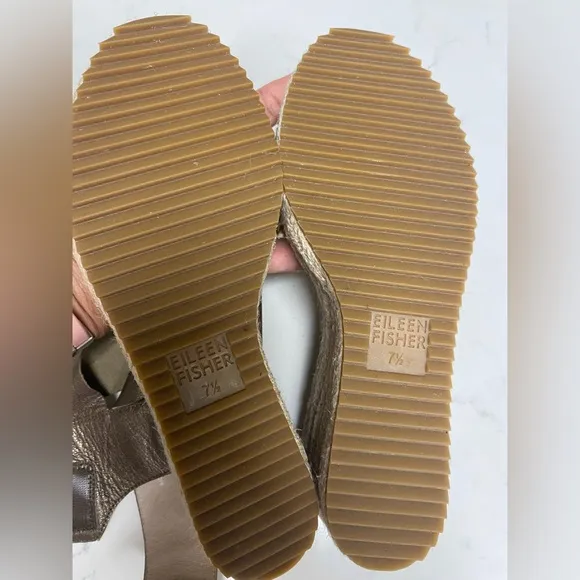 Eileen Fisher Willow Sandal Metallic Bronze Leather Esapadrille Wedge size 7.5