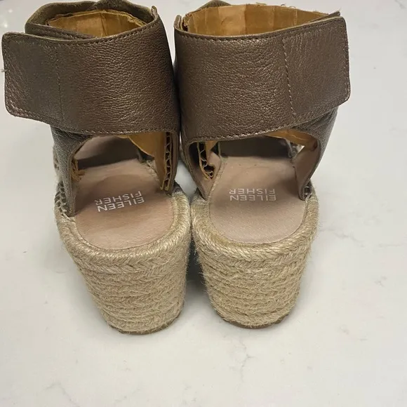 Eileen Fisher Willow Sandal Metallic Bronze Leather Esapadrille Wedge size 7.5