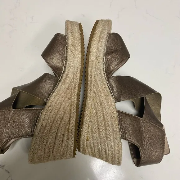 Eileen Fisher Willow Sandal Metallic Bronze Leather Esapadrille Wedge size 7.5