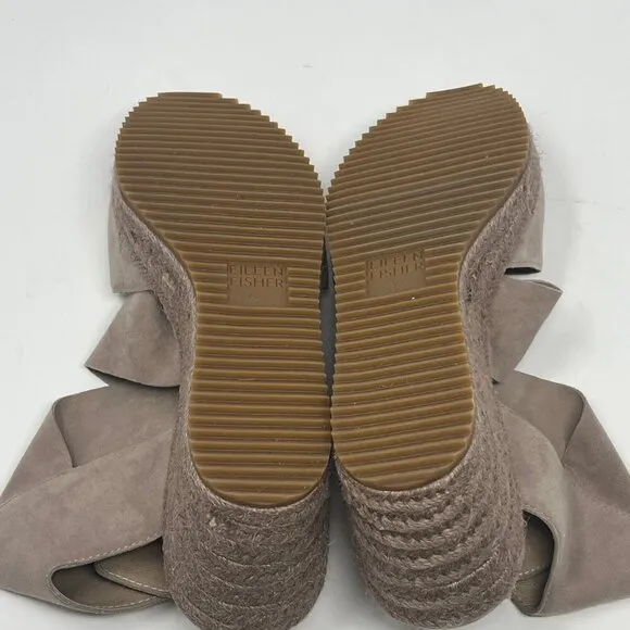 Eileen Fisher 'Willow' wedge espadrille platform sandals grey taupe suede 9.5