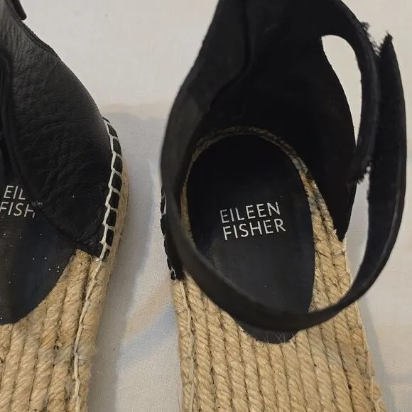 Eileen Fisher Lala Tumbled Leather Espadrille Flats size 7