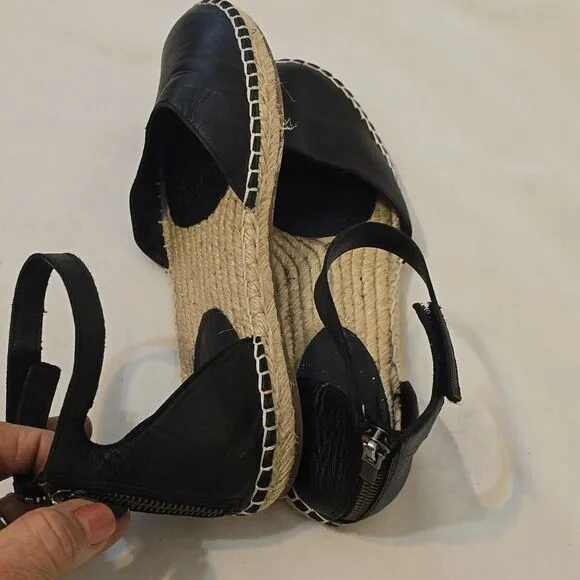 Eileen Fisher Lala Tumbled Leather Espadrille Flats size 7