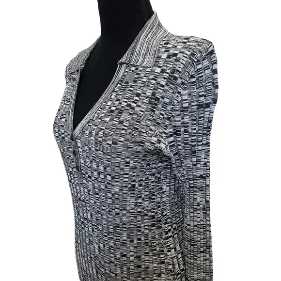 Elie Tahari Ribbed Polo Midi Sweater Dress Sky White Noir Space Dye Size XL