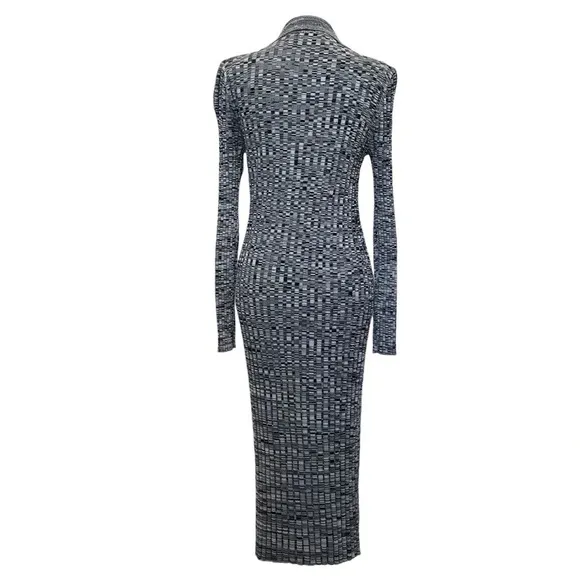Elie Tahari Ribbed Polo Midi Sweater Dress Sky White Noir Space Dye Size XL