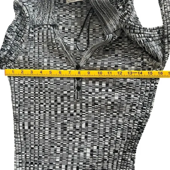 Elie Tahari Ribbed Polo Midi Sweater Dress Sky White Noir Space Dye Size XL